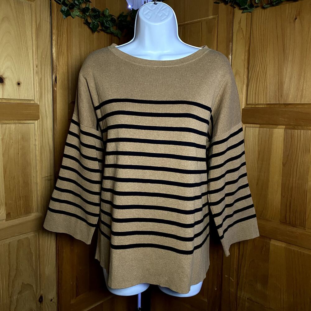 Clean Girl Minimalist Everyday Chic 100% Cotton Striped Sweater with Back Detail